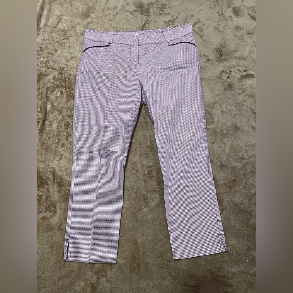 Purple And White Pattern New York And Co Business Casual Crop Pants 6
